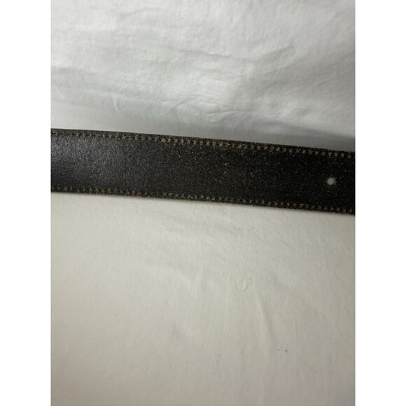 Marc Ecko Brown Leather Skull Belt White Stitching Men’s Size 32 - Picture 7 of 11